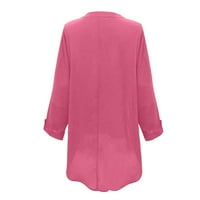 Ženske vrhove bluza Žene Ležerne prilike s dugim rukavima, majice s V-izrezom Ružičasta m