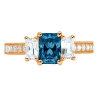 1.82ct Emerald Cut Prirodni London Blue Topaz 18K Rose Gold Gold Angažone Kamena prstena Veličina 6,75