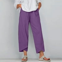 Capri pantalone za žene elastične struine nacrtane kotlene pamučne pantalone udobne bager-salonske pantalone sa džepovima ljubičasta