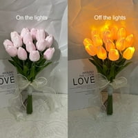 Tulipani umjetno cvijeće sa LED lampicom, pravi dodir lažni buket za kućni dekor, stolni stoke, noćna