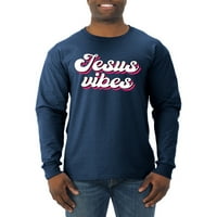 Divlji Bobby, Jesus vibracije Inspirational Christian Muška majica dugih rukava, Vintage Heather Mornarice, Velika