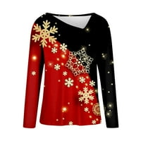 Hanas ženska casual modni božićni print dugih rukava V izrez simpatični ugodni pulover sportski dukseri