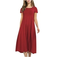 Ženska čvrsta pletene haljine Ležerne prilike kratkih rukava okrugli vrat Vintage A-line haljine