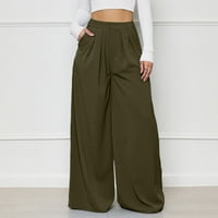 Olyvenn ženska modna ljetna casual solidna elegantna visoka struka Dugačke pantalone džepovi Svestruke