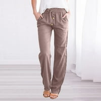 Tiqkatyck Lounge hlače Čvrste ravne hlače struku i duge žene casual elastične vučne pamučne hlače, hlače