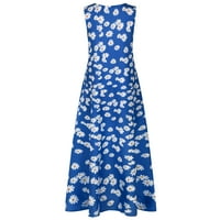 Žene plus veličine Ispiši svakodnevno casual bez rukava Vintage Bohemian V izrez Maxi haljina plava