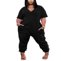 Glonme ženske duge hlače Čvrste zvukove u boji VACT ROMPER Holiday Boho Boodysuit labavi kratkih rukava Black XL