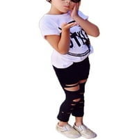 Pfysire Kids Girl Outfit Majica + Frajene gamaše hlače postavljene crno-bijele 5- t