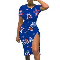 Najseksi haljine za žene Dan nezavisnosti Žene Američki zastava Uzorak Ležerne prilike za crtanje Slim haljina od srpnja Cvjetni uzorak haljina