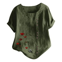 Kakine s košulje za žene čišćenje kratkih rukava Ispis Ed Loose dugme Tunika košulja bluza za bluzu dame vrhove vojske zelene boje, 5xl