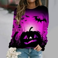 Yubatuo Halloween Dukseri za žene s dugim rukavima Crewneck Loose Fit Kostimi Purple 2xL