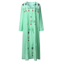 Ženske haljine s dugim rukavima otisnuta moda Maxi Maxi ljetna haljina s V-izrezom zelena m