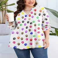 Bluze za žene plus veličine Životinjski pas Paw Graphics casual dugih rukava majica ženski V-izrez na