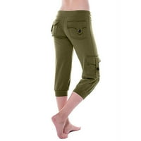 Vivianyo HD Plus Veličina Ženska hlače Zazor jesen Žene Vježbajte gamaše Stretch Struk dugme Pocket Yoga teretana Obrezana pantalona