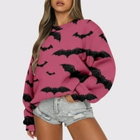 Mitankcoo Womens 'prevelizirani Halloween Dukserište šišmiša Grafički pulover vrhove prevelike posade vrhovi dugih rukava s dugim rukavima Pink XL