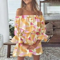 LISINGTOOL haljine za žene ljetne haljine za žene plaže s ramenu Tunika casual labavi fit blještavi rukav mini cvjetna haljina ženske haljine žute