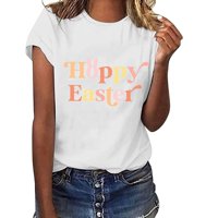 Žene Ležerne prilike za sretne crtane zečeve tiskane majice kratki rukav okrugli vrat labav vrh Jednostavna