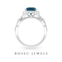 Žene 3. CT London Blue Topaz Prsten sa dijamantnim naglaskom, okrugli London Blue Topaz Prsten sa Crisscross Shank, Sterling srebrna, SAD 12,00