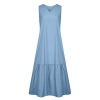 RBAOFUJIE Ljetna haljina Ženska modna casual ljetni džep bez rukava Print V-izrez Haljina ženske haljine casual plava haljina