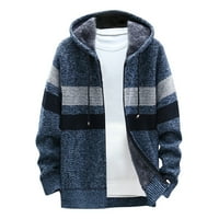 Hoodies za muškarce pune zip up zimski duks boja blok fleece topli kaputi plave veličine m