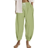 Ženske hlače Žene Ležerne prilike pune boje labavi džepovi elastične kaiševe struk hlače duge pantalone zelena veličina XL