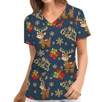 Lolmot ženski piling vrhovi božićne print radne odjeće s kratkim rukavima V-izrez T-majice rastegnute