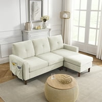 JS 80 Kauč sa kaučem kaučem na kauču, sjedišta L-oblika kauč sa uklonjivim jastucima i džepom, gumenim drvenim nogama, Chenille