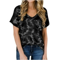 Ženske bluze s kratkim rukavima tiskani pulover casual žena modni V-izrez TEE crni 2xl