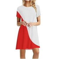 Ljetne haljine za žensko čišćenje kratkih rukava Okrugli dress haljina uzorak posada za žene ljetne haljine za žene večernje telesne haljine, crvena, s