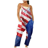 Gacuw Američka zastava One za žene Modni rukavac bez rukava Ležerne pachwork kombinezon sa džepovima