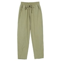 Duge casual pantalone Žene Ljetne pantalone sa džepovima Jednobojne vrećice Ravne noge Elastične visoke struk hlače vojska zelena l