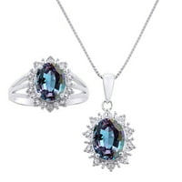 * Rylos princeza Diana nadahnula odgovarajuća nakita Set simulirani Aleksandrit Mystic Topaz & Diamond Prsten sa odgovarajućim ogrlicama - June Birthstone *, srebro
