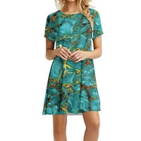 Žene Ruched haljina Žene Ljetni modni okrugli vrat Tunika Tunika kratkih rukava Mini haljina za plažu Srednja dužina haljina