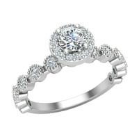 Okrugli rušni dijamantni zaručni prsten za žene Sjajljiv milgrain dizajn 14k bijelo zlato 0. CT TW