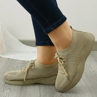 Ženske cipele sa čipkama za čarape MESH prozračna kruga s niskim gornjim mekim potplatom trčanja patike za hodanje lagane Khaki veličine41