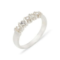 British napravio 9k bijeli zlatni kulturi biser i dijamantni ženski prsten - veličine opcije - veličine za dostupnost
