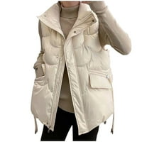 Žene zimske modne tople kapute džepni prsluk kaput zimski bez rukava Okrenite ovratnik na zatvaraču Owerwerwe White XL