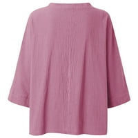 Gotyou Proljetni vrhovi Ženski rukav V-izrez The Cotton Platneni ispisana majica Casual Labavi bluzen Pink XL