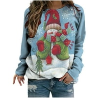 Božićne majice za žene Božićni snjegović tiskanje okruglih dukserica Ležerne prilike pulover dugih rukava