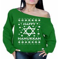 Neugodni stilovi Hanukkah sa ramena Dukserija za žene Hanukkah prevelizirani džemper ružan džemper hanukkah