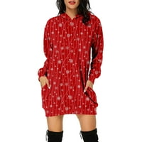 Prodaja Ženska božićna dukserska haljina Grafički ispis Okrugli izrez Ženska majica s kapuljačom sa