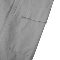 Lenago ženske casual labave široke noge ugodne hlače Ljeto modni casual džepni gumb Solidan elastični
