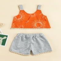 Brilliantme Baby Girls Ljeto odijelo Kamisole i kratke hlače Slobodno vrijeme Sunce Mjesec Print Suspender Tops i čipke Skine kratke hlače