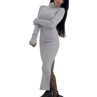 Lroplie Maxi haljine za žene jesen zima visoki ovratnik pletenje suknje suknje na dnu ženske haljine sivi xl