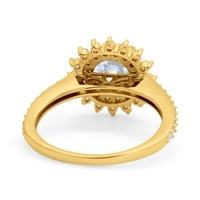 14K Gold Halo Starburst Flower Angažman prstenje okrugli simulirani CZ Veličina 9