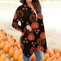 CARDIGAN CARDIGAN Srednje dužine pamučne žene plus veličina zimski džemper dugih rukava Halloween grafičke majice za žene narančasta 3xl