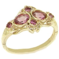 Britanci napravio 14k žuto zlato prirodno ružičasti turmalin ženski prsten klastera - veličina 5.75