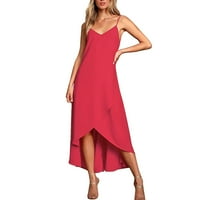 Žene pune boje V izrez Ležerne prilike duga suknja s nepravilnim rukom povremene suknje Ženska casual haljina vruća ružičasta L