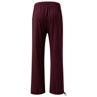 Xinqinghao Ženske čvrste boje otvorene dne duge hlače Elastične struke Naplaćene labave pantalone plus veličina ravno-nogu casual hlače crveno xl