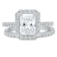 2. CT smaragdni rez originalni kultivirani dijamant VS1-VS I-J 14K bijelo zlato halo angažman vjenčani mladenci dizajnerski prsten BW set veličine 9.5